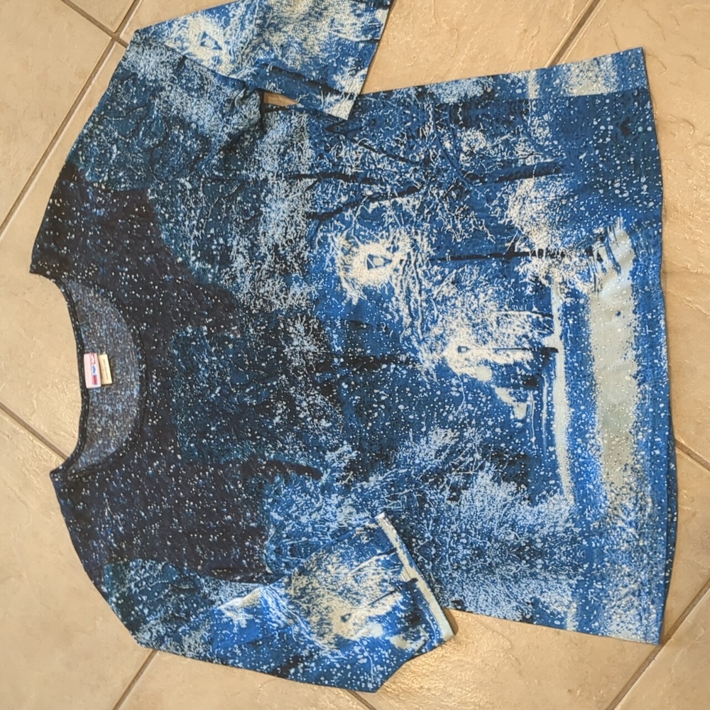 Vintage American Sweetheart Blue Christmas Winter Top Size Large